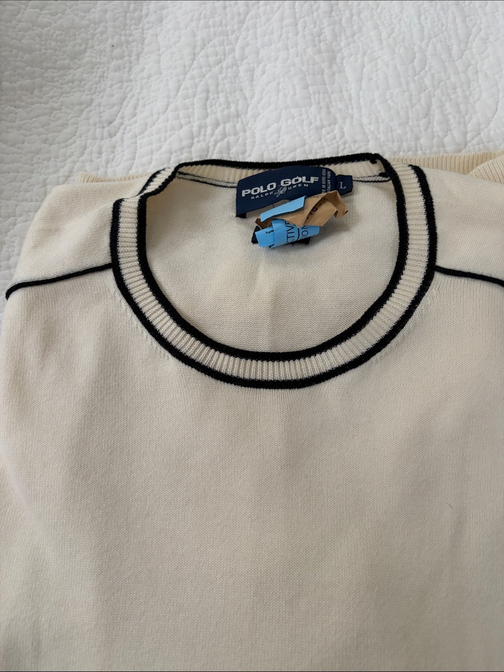 Ralph Lauren Cream Crewneck Sweater with Black Piping